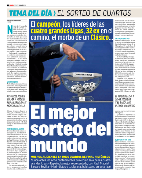 Marca looks ahead to the Champions League quarter-final draw.