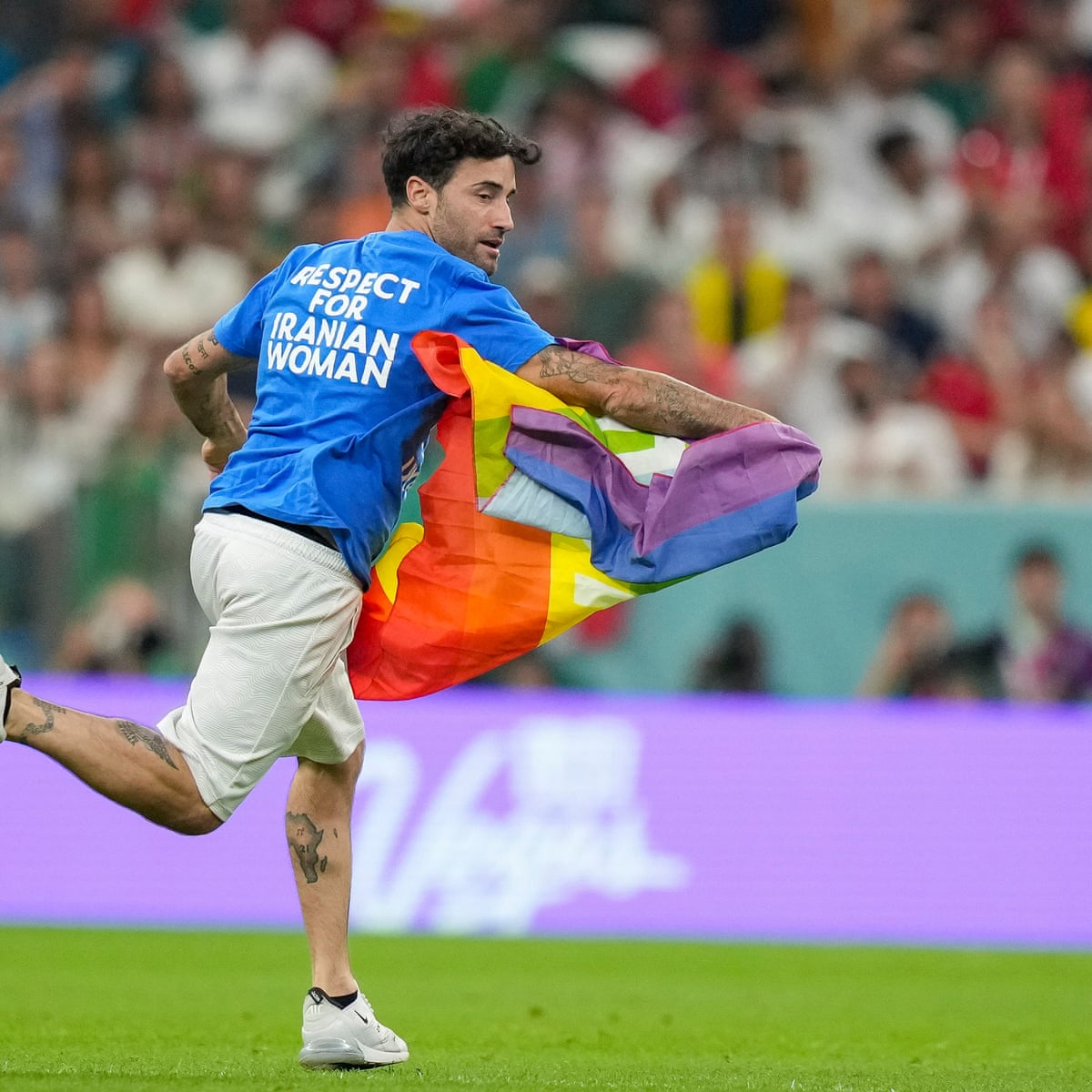 Respect For Iranian Women' protester invades pitch at World Cup ...