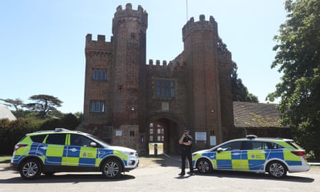 Police at the entrance to Lullingstone Castle in Eynsford on Friday
