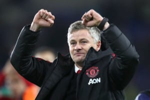 December 22: Manchester United’s interim manager Ole Gunnar Solskjaer celebrates winning against Cardiff City.