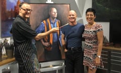 David Hinchliffe in his studio with Campbell and Lisa Newman