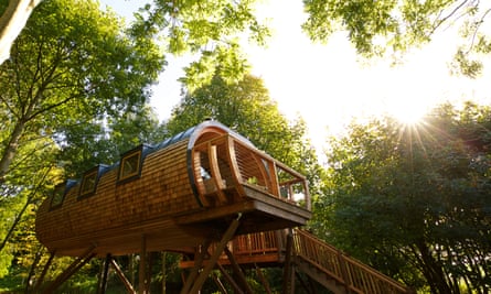 Touch wood … a glamping treehouses in Wales