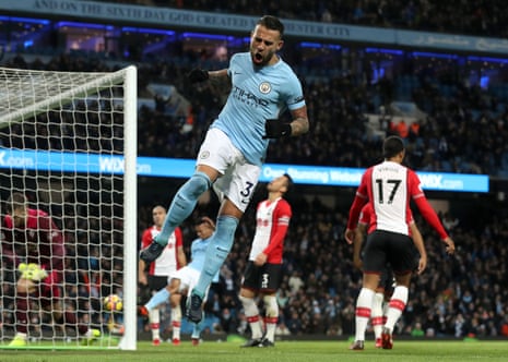 Manchester City’s Nicolas Otamendi celebrates scoring his side’s first goal.