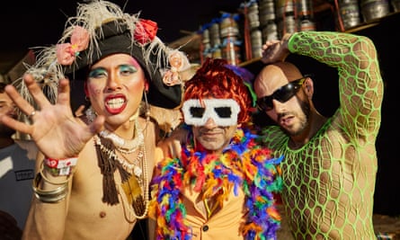 Rich Pelley with performers at Black 9, Glastonbury