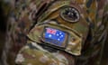 Detail of an Australian flag pictured on the uniform of Australian Army personnel