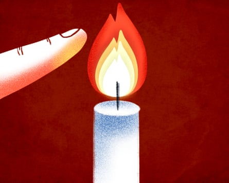 An illustration of a finger close to an open flame