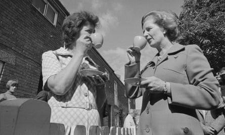 Margaret Thatcher in 1978 with Christine Greensmith, who bought her council house in south London.
