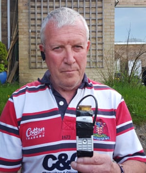 Christopher Reid, managing director of SSMS, holds up a fake device similar to the one found at Old Trafford