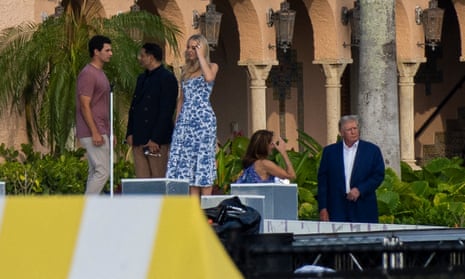 Donald Trump at Mar-a-Lago with his daughter Tiffany and her fiance Michael Boulos on Friday, the day before their wedding.