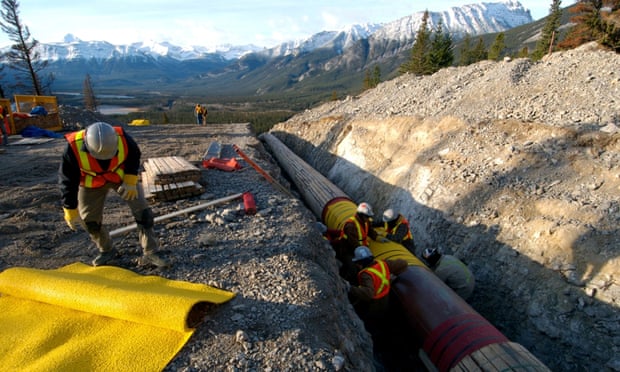 Workers construct the anchor loop section of Kinder Morgan’s Trans Canada pipeline in Jasper national park in 2009.
