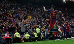 Neymar celebrates securing the double.