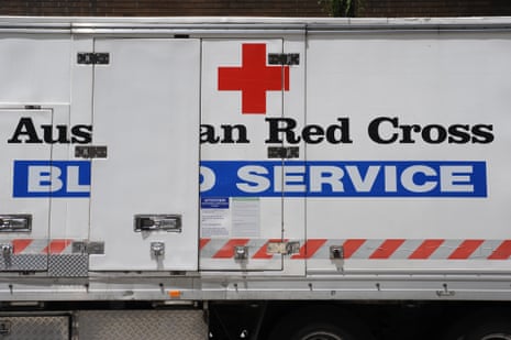 A van with the words “Australian Red Cross Blood Service”.