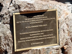 A plaque commemorating the 1928 Coniston massacre