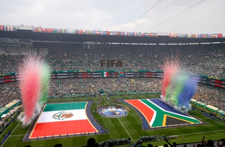 Mexican and South African flags during the opening ceremony.