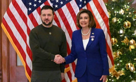 Ukrainian president Volodymyr Zelenskiy with US House speaker Nancy Pelosi at the US Capitol in Washington DC, 21 December 2022