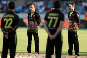 India set Australia 162 to win the first T20 international – live! | Sport 4 D’Arcy Short and Glenn Maxwell during the barefoot ceremony.