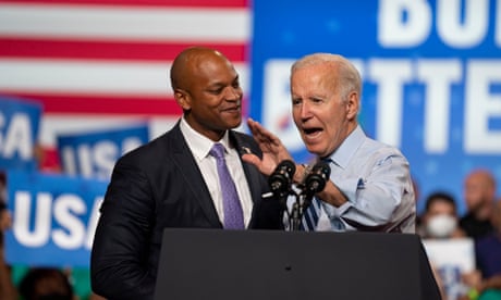 Wes Moore with Joe Biden at a rally in Rockville in August.