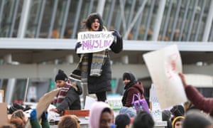 A protest at New York’s JFK international airport against the original executive order banning entry of citizens from seven Muslim-majority countries. 