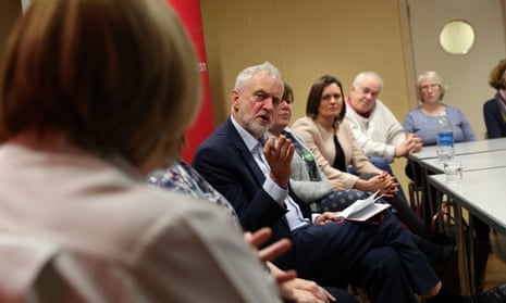 Jeremy Corbyn speaking to NHS staff at Park South Community Centre in Swindon yesterday.