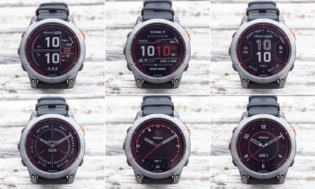 Μια επιλογή από προσόψεις ρολογιών στο Garmin Fenix ​​7 Pro.