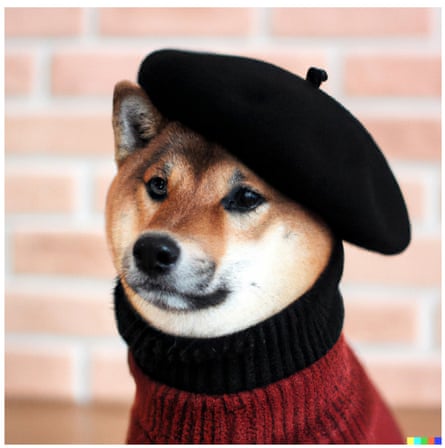 “a shiba inu wearing a beret and black turtleneck”, generated by DALL•E 2
