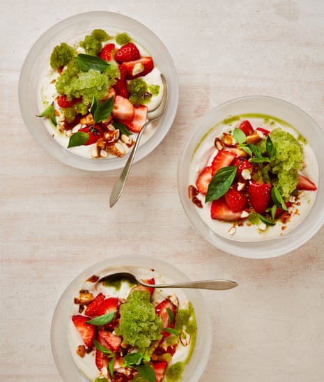 Chantelle Nicholson's vegan recipe for strawberries with cashew cream and  Thai basil granita, Ice-cream and sorbet