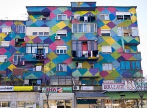 One of Tirana’s painted buildings, an art movement that kickstarted revitalisation in the city.