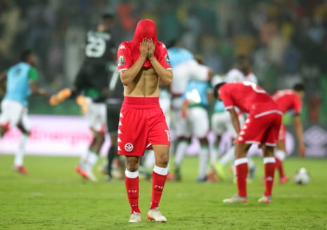 Wahbi Khazri of Tunisia dejected after losing to Burkina Faso.