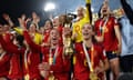 Spain v England: Final - FIFA Women's World Cup Australia &amp; New Zealand 2023<br>SYDNEY, AUSTRALIA - AUGUST 20: Aitana Bonmati and Spain players celebrate after the team's victory in the FIFA Women's World Cup Australia &amp; New Zealand 2023 Final match between Spain and England at Stadium Australia on August 20, 2023 in Sydney / Gadigal, Australia. (Photo by Alex Pantling - FIFA/FIFA via Getty Images)