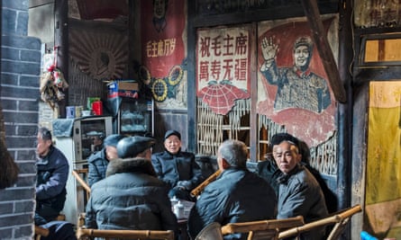 Old tea house decorated with cultural revolution-era posters, Chengdu, Sichuan Province, China.