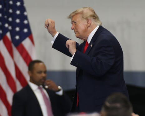 Donald Trump dancing after addressing the crowd in Alaska.