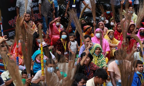Bangladeshi garment workers protest to demand the wages they are owed in Dhaka in September.