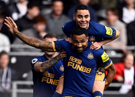 Callum Wilson celebrates after scoring at Craven Cottage.