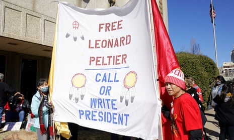 A rally held in support of Leonard Peltier in front of the Page Belcher federal building in Tulsa, Oklahoma, on 7 February 2022. 