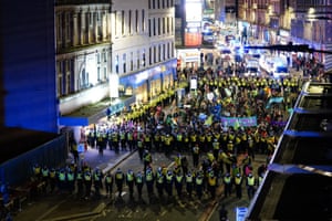 Police and demonstrators at an Extinction Rebellion protest on St Vincent Street in Glasgow