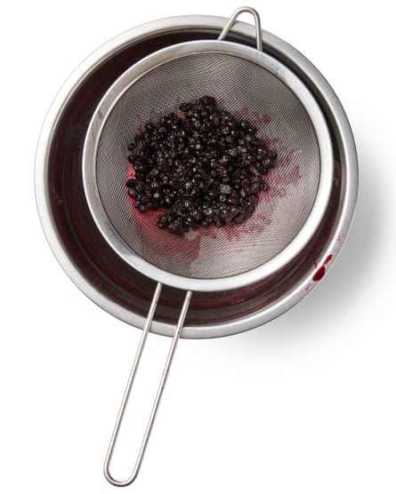Tip the defrosted bilberries into a sieve over a jug to catch their juices.
Put the blueberries into a large bowl with the sugar, salt and citrus juice, toss and leave to steep for a couple of hours, stirring occasionally, until the juices have really started to run and the berries look slightly deflated. Drain the blueberry liquid into a small pan, pressing the berries gently while keeping them intact, then add the bilberry juice and 200g of the blueberries, and bring to a simmer. Leave to simmer gently until the berries have broken down and the liquid has reduced and thickened slightly.