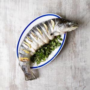 Roast salmon with watercress.