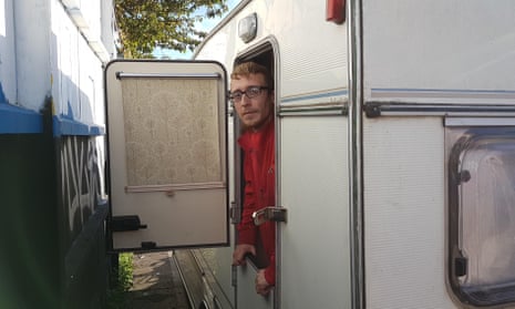 Brian Meekle works in a warehouse for up to 45 hours a week but low wages force him to live in a caravan.