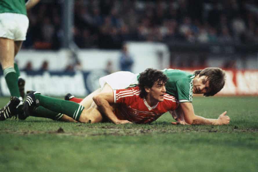 When Northern Ireland won the last ever British Home Championship | Northern Ireland 3 Wales striker Mark Hughes is flattened by Northern Ireland defender Gerry McElhinney in Swansea.