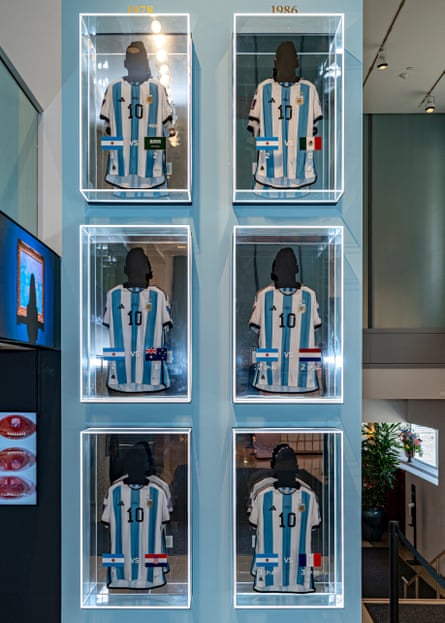 Six Lionel Messi shirts on display at Sotheby’s