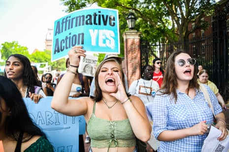 Demonstrators in Cambridge, Massachusetts, march at a rally protesting the supreme court's ruling against affirmative action on 1 July 2023.
