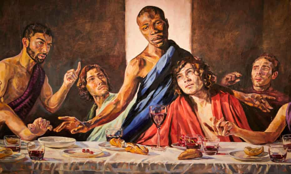 Lorna May Wadsworth’s reworking of Leonardo’s Last Supper features the model Tafari Hinds as Jesus.