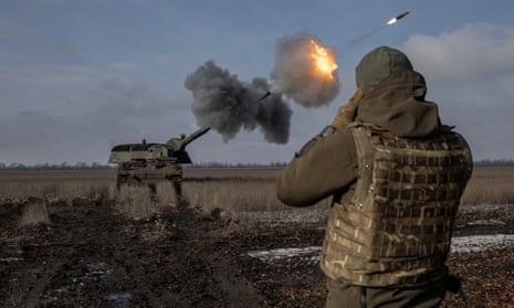 Members of the Ukrainian army fire a German howitzer  near Bahmut, in Donetsk region.