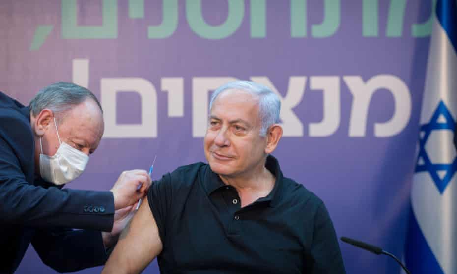 Israel’s PM, Benjamin Netanyahu, receives a second dose of the Covid-19 vaccine.