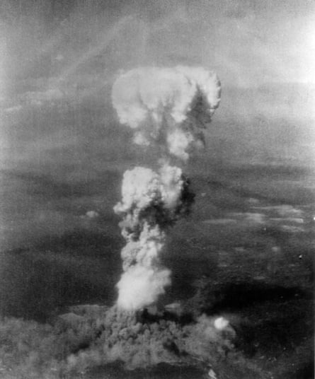 The atomic blast rising over Hiroshima, 6 August 1945.