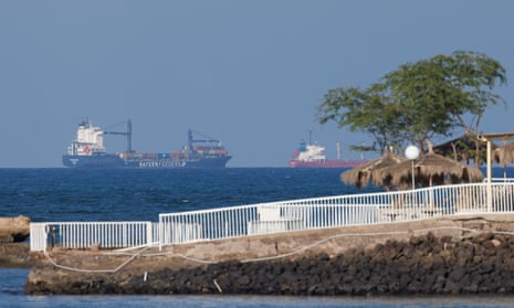 The container ship, Safeen Pride, at sea on 17 January in Djibouti