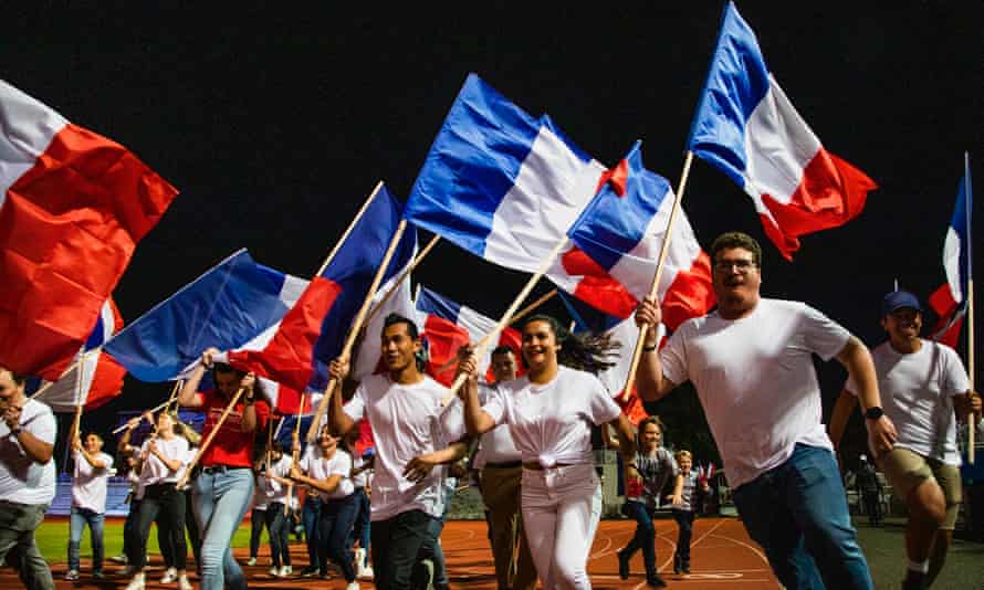 Les Loyalistes – a coalition of groups loyal to the French Republic – hold a rally at a Nouméa stadium ahead of the second referendum.
