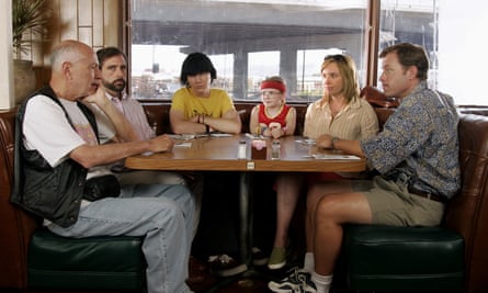 Alan Arkin, left, with, from left, Steve Carell, Paul Dano, Abigail Breslin, Toni Collette and Greg Kinnear, in Little Miss Sunshine, 2006, for which Arkin won an Oscar.