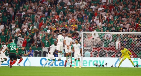 Mexico’s Luis Chavez scores their second goal from a free kick.
