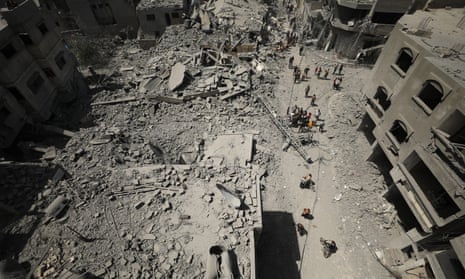 Buildings are destroyed and surrounding buildings and vehicles were heavily damaged at al-Daraj neighbourhood after Israeli attack, in Gaza City, Gaza on April 22, 2024.